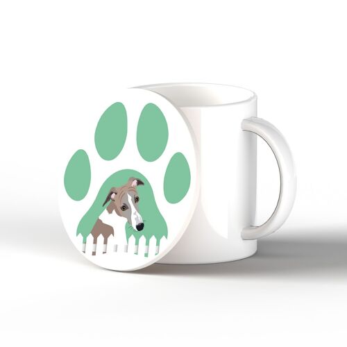 P6441 - Whippet Pawprint Kate Pearson Illustration Ceramic Circle Coaster Dog Themed Gift