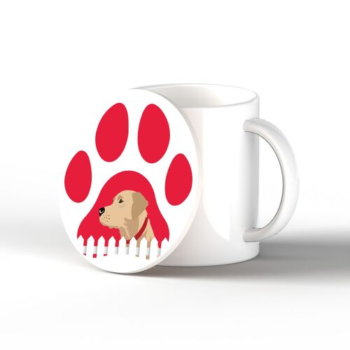 P6447 - Yellow Labrador Pawprint Kate Pearson Illustration Ceramic Circle Coaster Dog Themed Gift