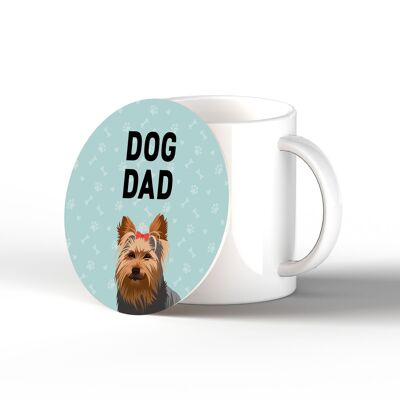 P6448 - Yorkshire Terrier Dog Dad Kate Pearson Illustration Ceramic Circle Coaster Dog Themed Gift