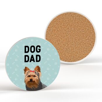 P6448 - Yorkshire Terrier Dog Dad Kate Pearson Illustration Céramique Circle Coaster Dog Themed Gift 2