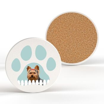 P6450 - Yorkshire Terrier Pawprint Kate Pearson Illustration Céramique Circle Coaster Dog Themed Gift 2