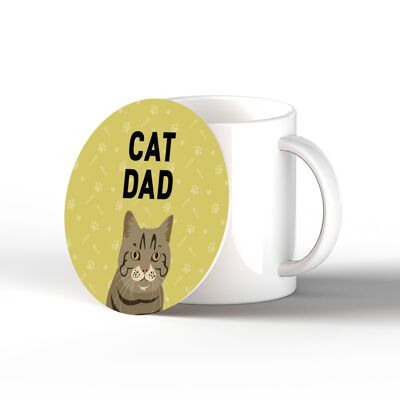 P6454 - Tabby Cat Dad Kate Pearson Illustration Ceramic Circle Coaster Cat Themed Gift