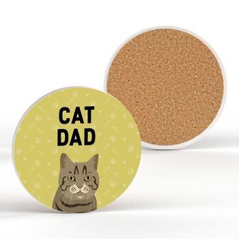 P6454 - Tabby Cat Dad Kate Pearson Illustration Céramique Circle Coaster Cat Themed Gift 2