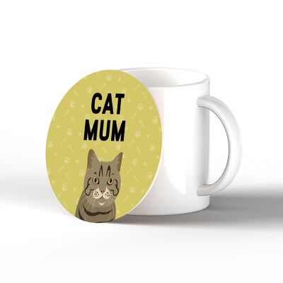P6455 - Tabby Cat Mum Kate Pearson Illustrazione Regalo a tema gatto sottobicchiere circolare in ceramica
