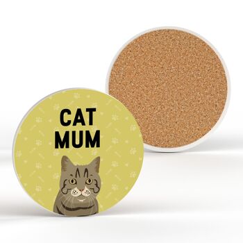 P6455 - Tabby Cat Mum Kate Pearson Illustration Céramique Circle Coaster Cat Themed Gift 2