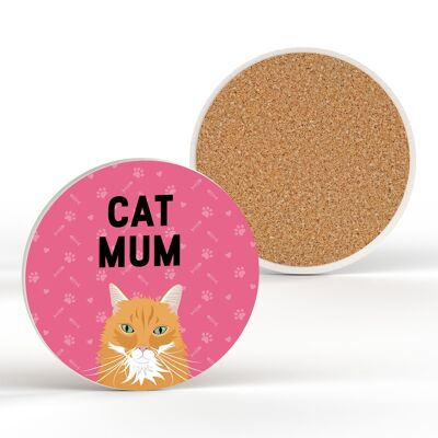 P6458 - Ginger Cat Mum Kate Pearson Illustrazione Regalo a tema gatto sottobicchiere circolare in ceramica