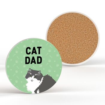 P6460 - Chat gris et blanc Papa Kate Pearson Illustration Céramique Circle Coaster Cat Themed Gift 2