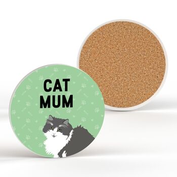 P6461 - Gris et blanc chat maman Kate Pearson Illustration céramique cercle sous-verre chat cadeau sur le thème 2
