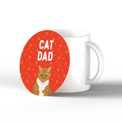 P6463 - Ginger Tabby Cat Dad Kate Pearson Illustration Ceramic Circle Coaster Cat Themed Gift