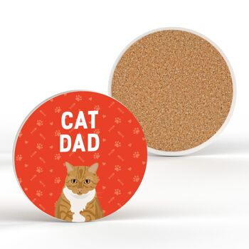 P6463 - Ginger Tabby Cat Dad Kate Pearson Illustration Céramique Circle Coaster Cat Themed Gift 2
