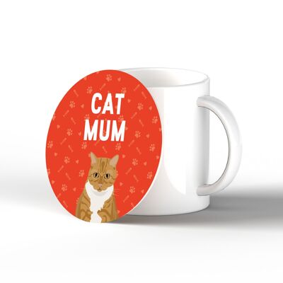 P6464 - Ginger Tabby Cat Mum Kate Pearson Illustration Ceramic Circle Coaster Cat Themed Gift