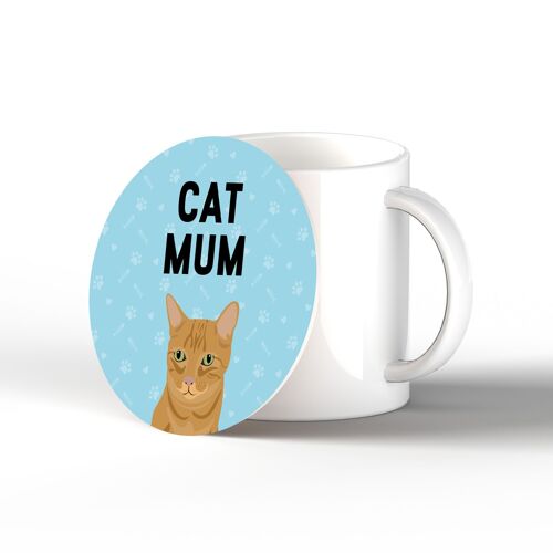 P6473 - Ginger Tabby Cat Mum Kate Pearson Illustration Ceramic Circle Coaster Cat Themed Gift