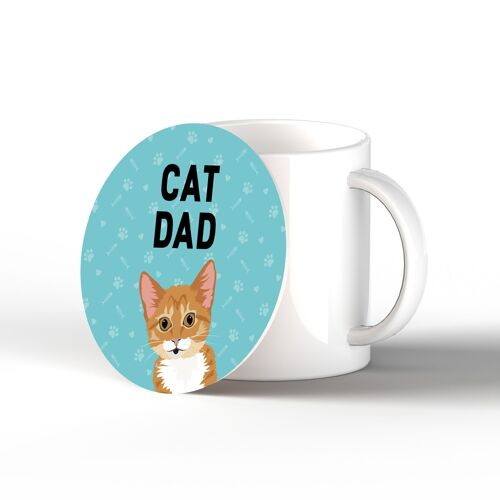 P6478 - Ginger Tabby Kitten Cat Dad Kate Pearson Illustration Ceramic Circle Coaster Cat Themed Gift