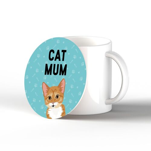 P6479 - Ginger Tabby Kitten Cat Mum Kate Pearson Illustration Ceramic Circle Coaster Cat Themed Gift