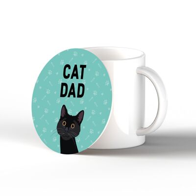 P6481 - Black Cat Dad Kate Pearson Illustration Ceramic Circle Coaster Cat Themed Gift