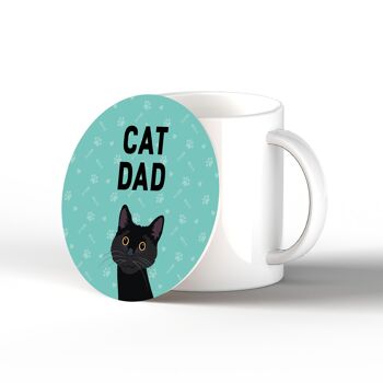 P6481 - Black Cat Dad Kate Pearson Illustration Céramique Circle Coaster Cat Themed Gift