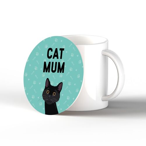 P6482 - Black Cat Mum Kate Pearson Illustration Ceramic Circle Coaster Cat Themed Gift