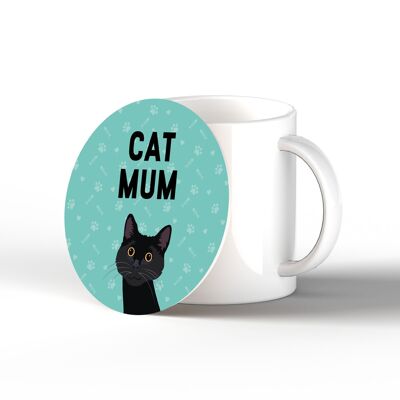 P6482 – Schwarze Katze, Mutter, Kate Pearson, Illustration, Keramik-Kreisuntersetzer, Geschenk mit Katzenmotiv