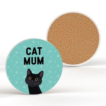P6482 - Black Cat Mum Kate Pearson Illustration Ceramic Circle Coaster Cat Themed Gift 2