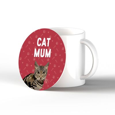P6485 - Tabby Cat Mum Kate Pearson Illustration Ceramic Circle Coaster Cat Themed Gift