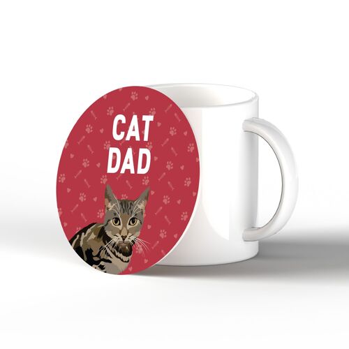 P6484 - Tabby Cat Dad Kate Pearson Illustration Ceramic Circle Coaster Cat Themed Gift
