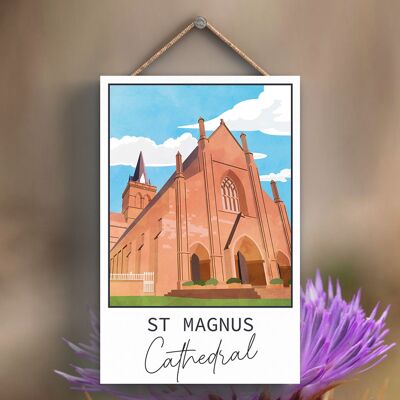 P6492 - St Magnus Cathedral Scotlands Paesaggio Illustrazione Targa in legno