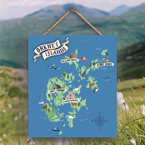 P6493 - Map Of Orkney Scotlands Landscape Illustration Wooden Plaque