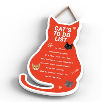 P6502 - Cat's To Do List Plaque à suspendre en bois en forme de chat orange Signe de chat drôle pour les amoureux et les propriétaires de chats 3