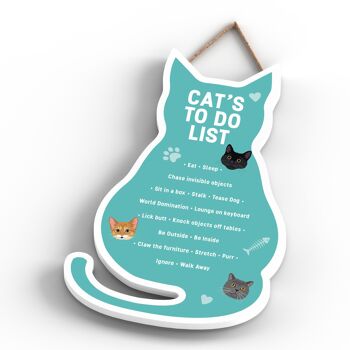 P6505 - Cat's To Do List Plaque à suspendre en bois en forme de chat turquoise Signe de chat amusant pour les amoureux et les propriétaires de chats 3