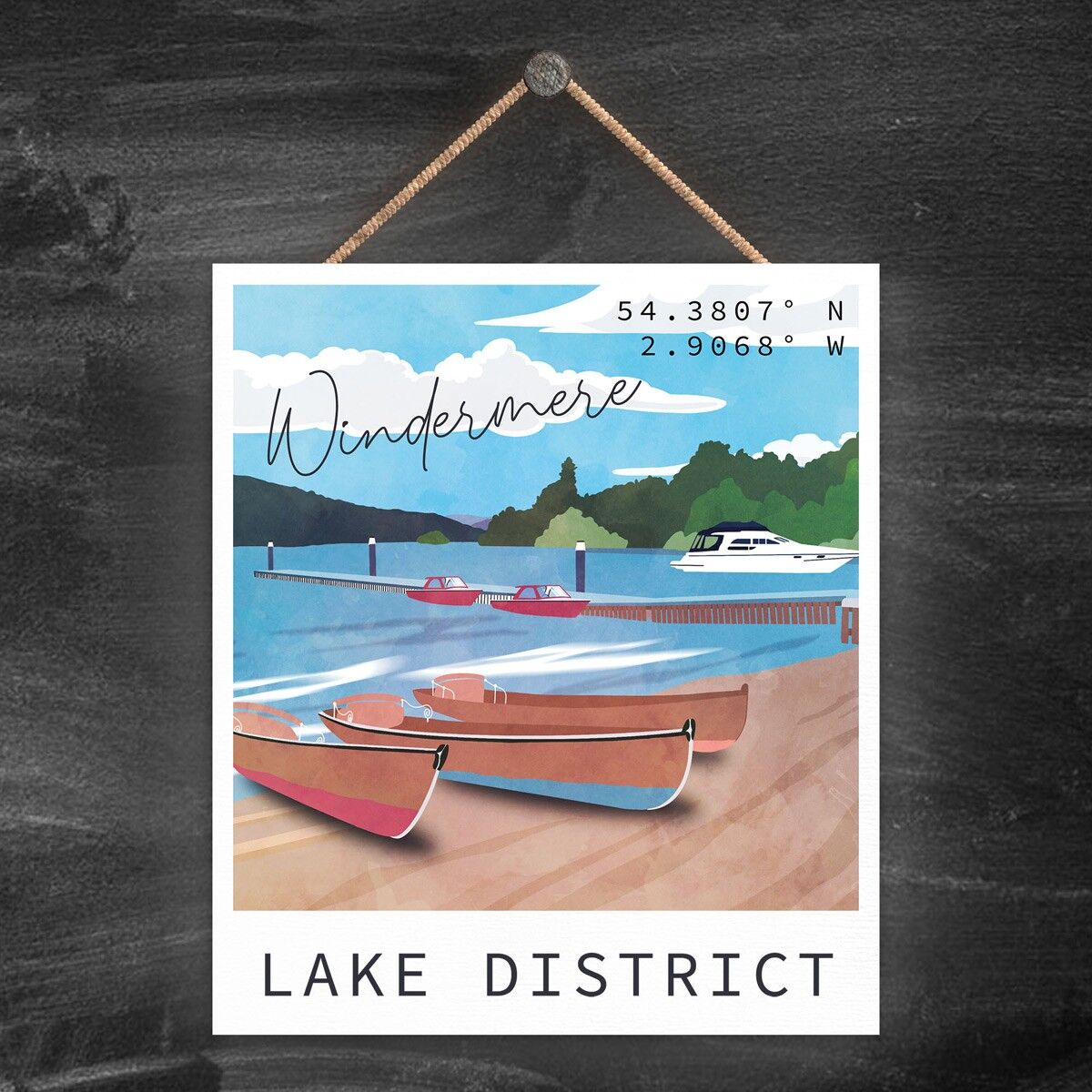 P6539 - Windermere Lake Illustration The Lake District Artkwork Targa decorativa da appendere per la casa
