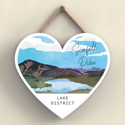 P6540 - Scaffel Pike Mountain Illustration The Lake District Artkwork Placa decorativa para colgar en forma de corazón para el hogar