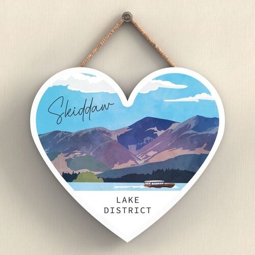 P6541 - Skiddaw Mountain Illustration The Lake District Artkwork Decorative Home Heart Shaped Hanging Plaque