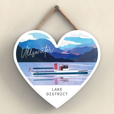 P6542 - Ullswater Lake Illustration The Lake District Artkwork Targa da appendere a forma di cuore per la casa decorativa