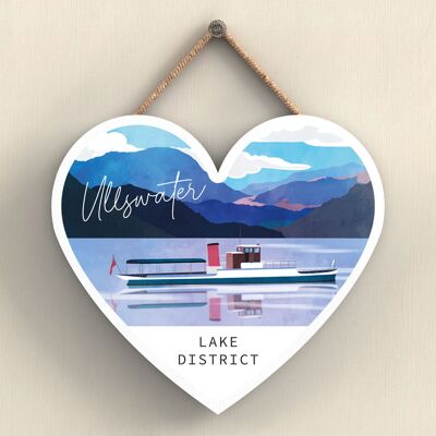 P6542 - Ullswater Lake Illustration The Lake District Artkwork Decorative Home Heart Shaped Hanging Plaque
