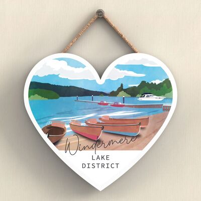 P6543 - Windermere Lake Illustration The Lake District Artkwork Decorative Home Heart Shaped Hanging Plaque