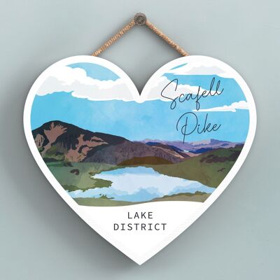 P6544 - Scaffel Pike Mountain Illustration The Lake District Artkwork Placa decorativa para colgar en forma de corazón para el hogar