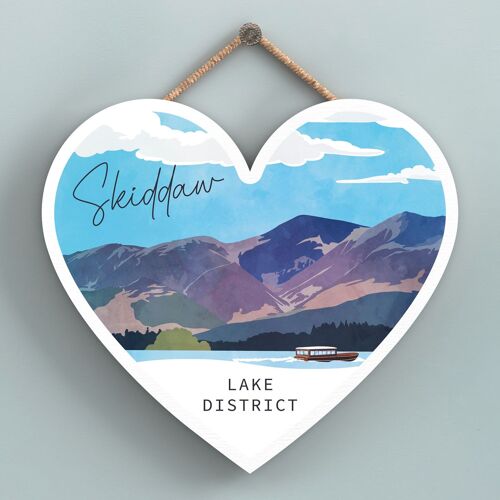 P6545 - Skiddaw Mountain Illustration The Lake District Artkwork Decorative Home Heart Shaped Hanging Plaque