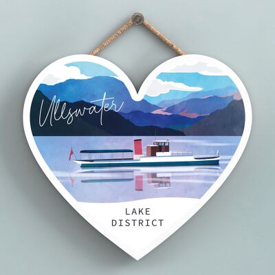 P6546 - Ullswater Lake Illustration The Lake District Artkwork Placa decorativa para colgar en forma de corazón para el hogar