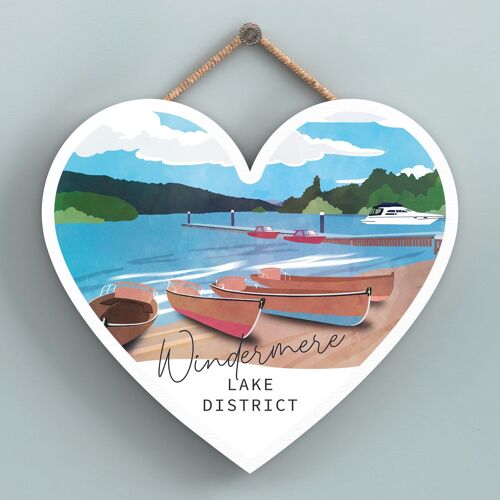 P6547 - Windermere Lake Illustration The Lake District Artkwork Decorative Home Heart Shaped Hanging Plaque