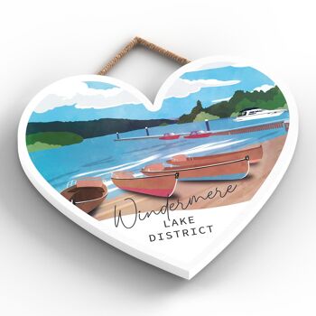 P6547 - Windermere Lake Illustration The Lake District Artkwork Plaque décorative à suspendre en forme de cœur pour la maison 2