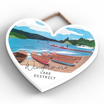 P6547 - Windermere Lake Illustration The Lake District Artkwork Plaque décorative à suspendre en forme de cœur pour la maison 4