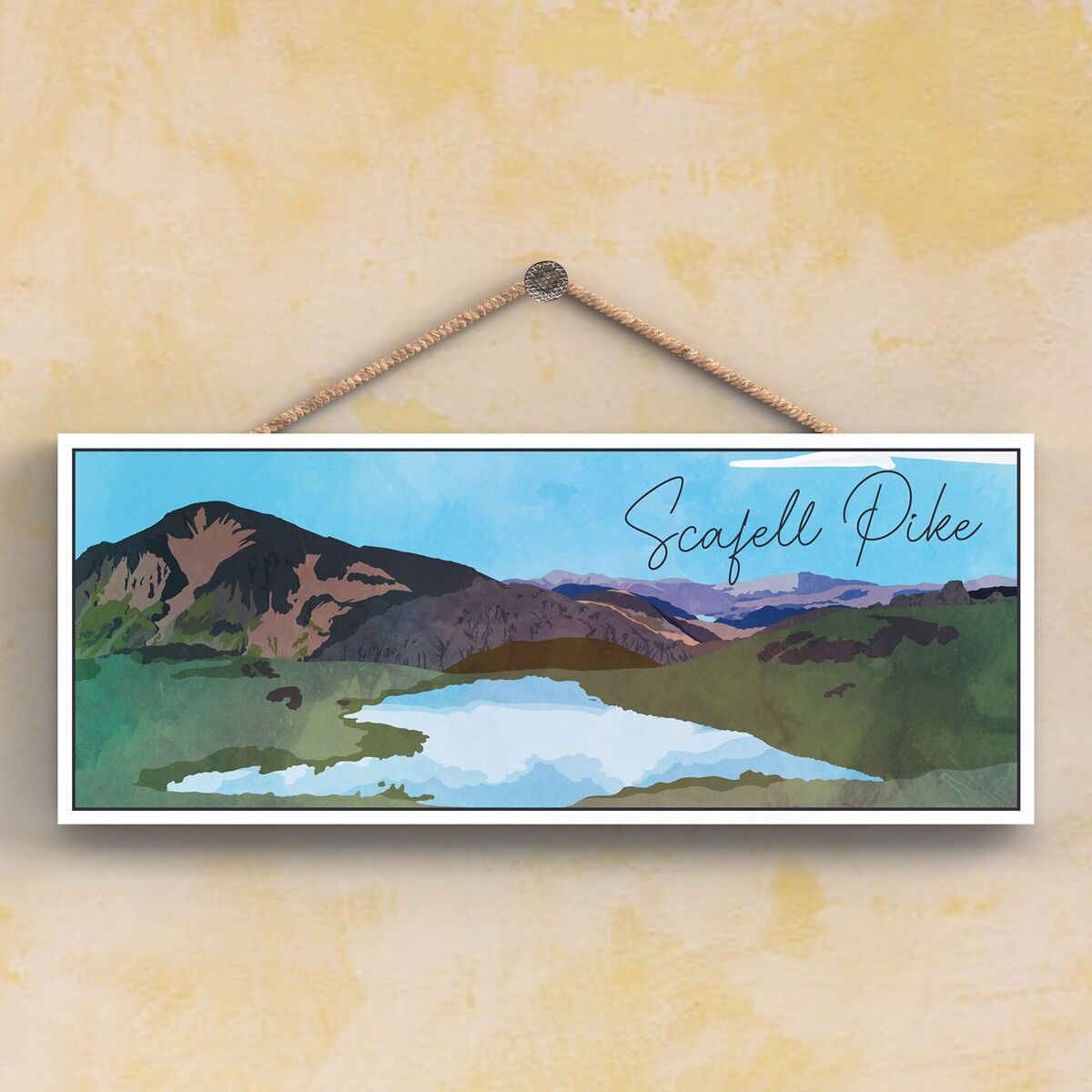 P6548 - Scaffel Pike Mountain Illustration The Lake District Artkwork Targa decorativa da appendere per la casa