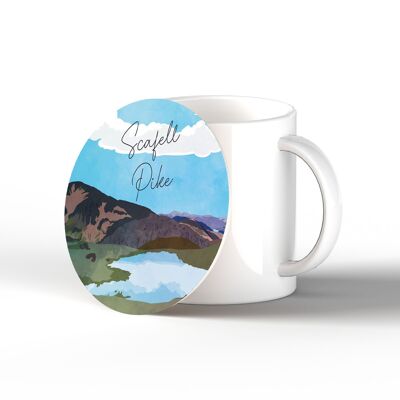 P6556 - Scaffel Pike Mountain Illustration The Lake District Artkwork Decorative Home Ceramic Coaster