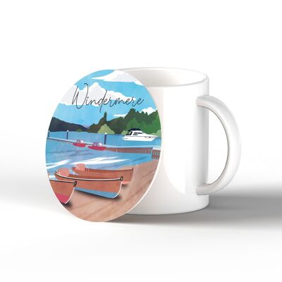 P6559 - Windermere Lake Illustration The Lake District Artkwork Posavasos de cerámica decorativos para el hogar