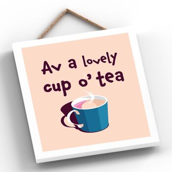 P6564 - Av A Lovely Cup O Tea Typographie sur le thème du Yorkshire Plaque à suspendre pour cuisine en bois 2