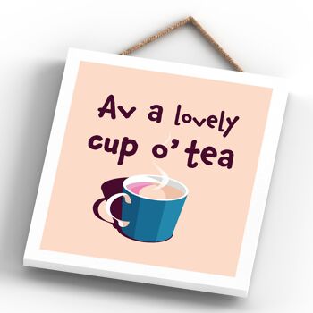 P6564 - Av A Lovely Cup O Tea Typographie sur le thème du Yorkshire Plaque à suspendre pour cuisine en bois 4