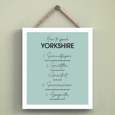 P6567 - Placa colgante de madera con tipografía cómica temática de Yorkshire