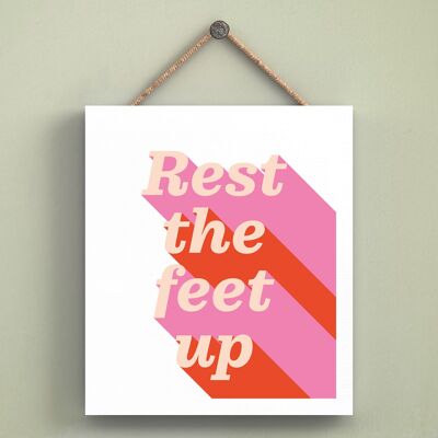 P6572 - Rest The Feet Up Retro Style Modern Yorkshire Themed Typography Wooden Hanging Plaque