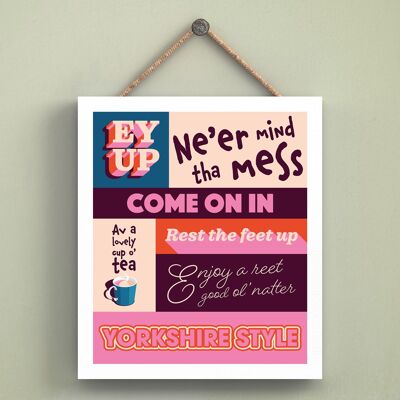 P6577 - Yorkshire Themed Retro Style Modern Comical Typography Wooden Hanging Plaque