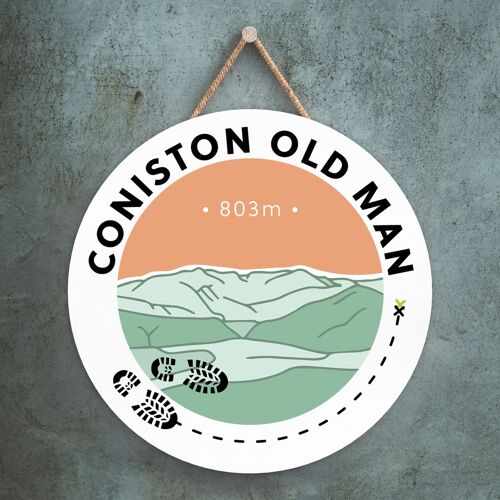 P6594 - Coniston Old Man 803m Mountain Hiking Lake District Illustration Printed On Wooden Hanging Decorative Plaque